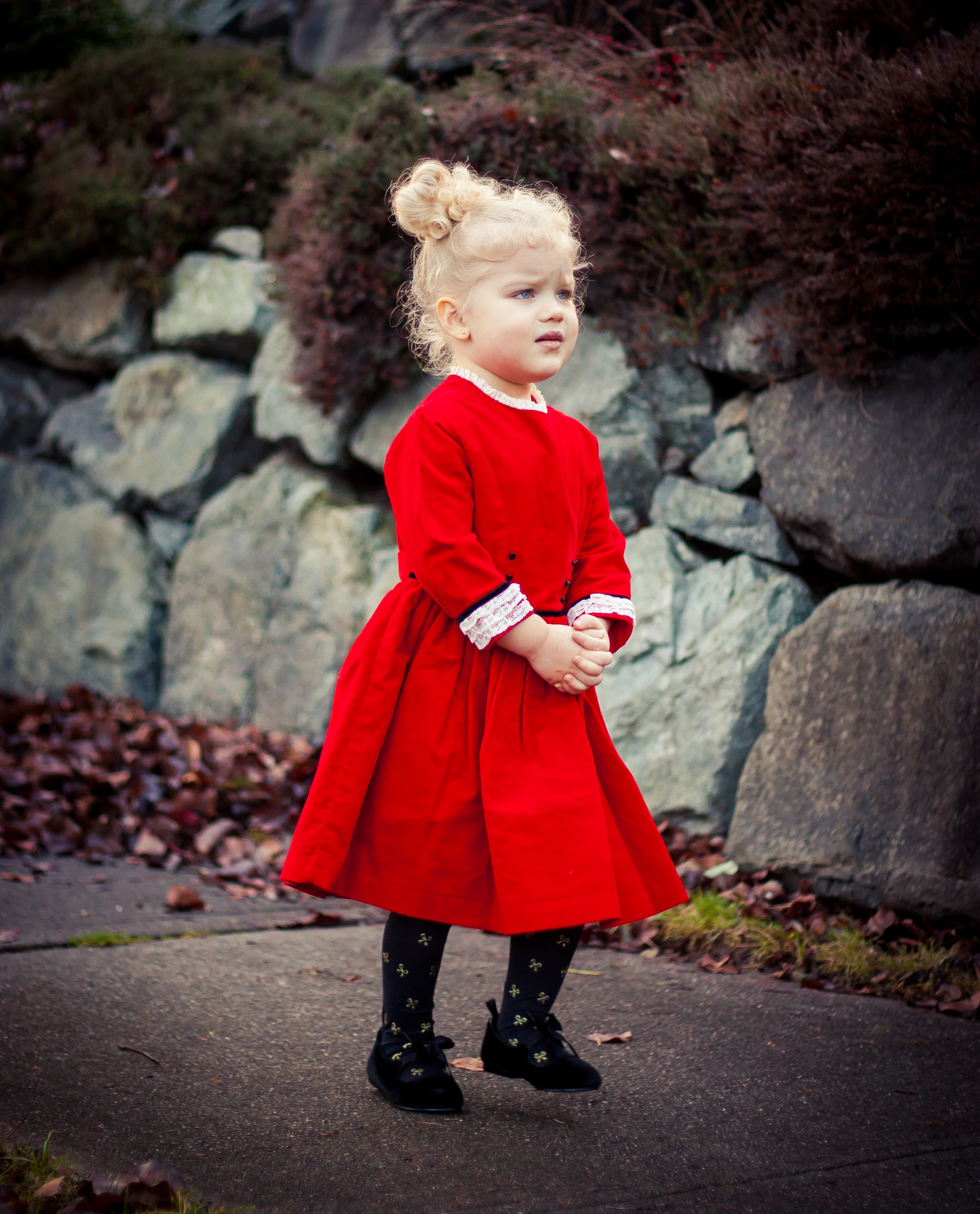 everly in vintage christmas red velvet dress